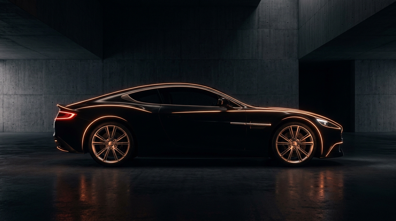 Luxury Automotive Silhouette with Copper Lighting